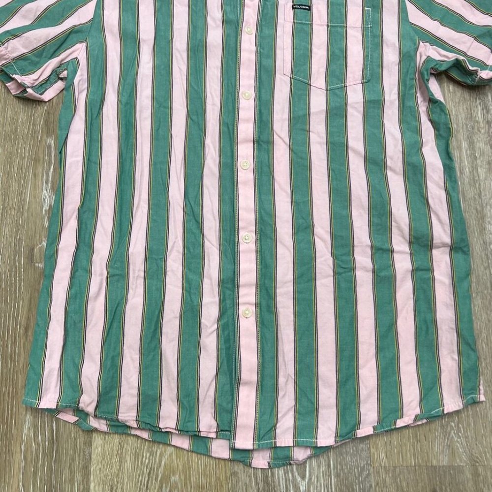 Volcom Modern Fit Button Down Green Striped Casua… - image 3